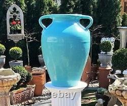 18 McCoy OIL JAR vtg arts & crafts turquoise pottery OHIO blue floor vase sand
