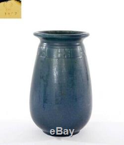 1909 Rookwood Pottery Arts & Crafts Dark Blue Vase Marked XVI