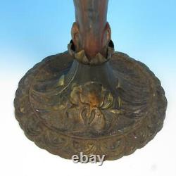 1910 Art Craft Iris High Relief Fulper Faience Pottery Bronze Lamp withMetal Base