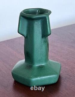 1910 Weller Bedford Arts Crafts Green Pottery Vessel Bud Vase Buttressed Antique