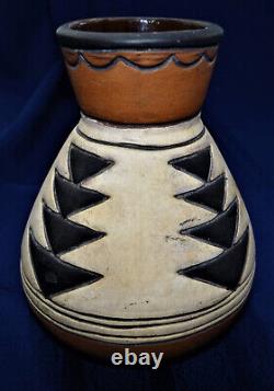1910 Weller Souevo Vase 6 Pottery Antique Art & Crafts Native American Design