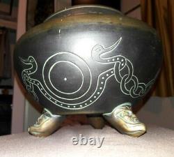 1913 Norse Art Pottery Footed Vase Arts Crafts Serpent