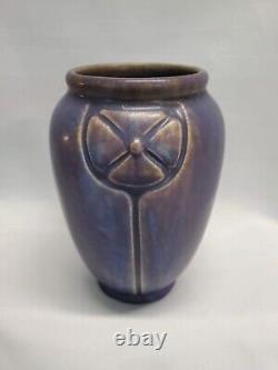 1913 ROOKWOOD 5 Vase Unusual Purple Blue Glaze Arts Crafts Design As Is