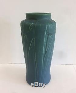 1914 Rookwood Tall Blue Green Matte Tulips Arts Crafts Pottery Vase vtg rare