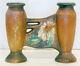 1920's Antique Roseville Pottery Arts Crafts Dahlrose #79-6 Double Bud Vase