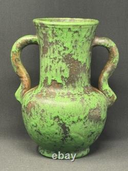1920's Weller Coppertone Green Arts & Crafts 10.5 Vase with Handles