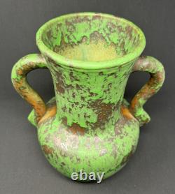 1920's Weller Coppertone Green Arts & Crafts 10.5 Vase with Handles