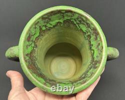 1920's Weller Coppertone Green Arts & Crafts 10.5 Vase with Handles