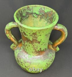 1920's Weller Coppertone Green Arts & Crafts 10.5 Vase with Handles