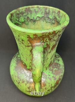 1920's Weller Coppertone Green Arts & Crafts 10.5 Vase with Handles