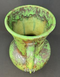 1920's Weller Coppertone Green Arts & Crafts 10.5 Vase with Handles