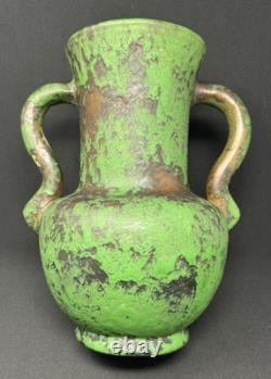 1920's Weller Coppertone Green Arts & Crafts 10.5 Vase with Handles