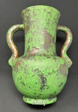 1920's Weller Coppertone Green Arts & Crafts 10.5 Vase with Handles