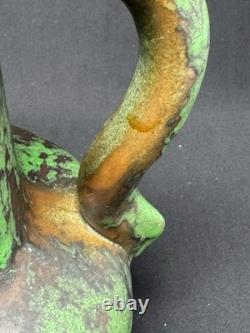 1920's Weller Coppertone Green Arts & Crafts 10.5 Vase with Handles