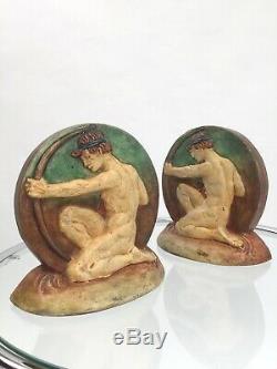 1920s Mary Watts Compton Pottery archer bookends ceramic Arts and Crafts antique