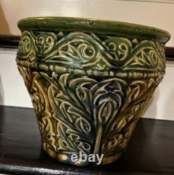 1920s McCoy Acanthus Leaf Jardiniere Planter Pot Arts & Crafts Green Pottery