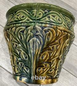 1920s McCoy Acanthus Leaf Jardiniere Planter Pot Arts & Crafts Green Pottery