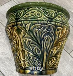 1920s McCoy Acanthus Leaf Jardiniere Planter Pot Arts & Crafts Green Pottery