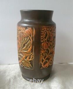 1920s Roseville Leaf Vine Panel Arts & Crafts Pottery Vase Brown & Orange