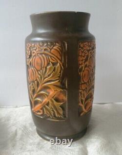 1920s Roseville Leaf Vine Panel Arts & Crafts Pottery Vase Brown & Orange