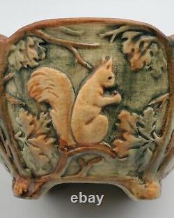 1920s Weller Woodcraft Squirrel American Arts & Crafts Pottery Footed Bowl 7.5