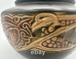 1925 Roseville Rosecraft Vintage Brown Arts & Crafts Pottery Bowl Vase 4