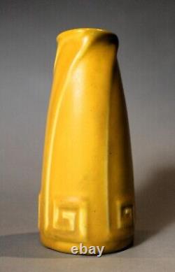 1929 Rookwood Arts & Crafts Greek Key Spiral Twist Matte Yellow Vase Model 2135
