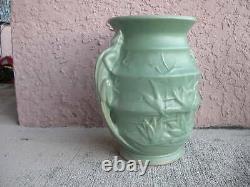 1930's Rare McCoy Lizard Handle Vase Matte Green Arts And Crafts Water Liily