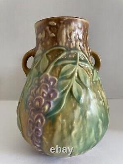 1930's Roseville Art Pottery 631-6 Brown Wisteria 6 Arts & Crafts 2 Handle Vase