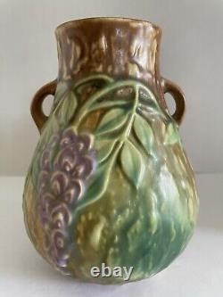 1930's Roseville Art Pottery 631-6 Brown Wisteria 6 Arts & Crafts 2 Handle Vase