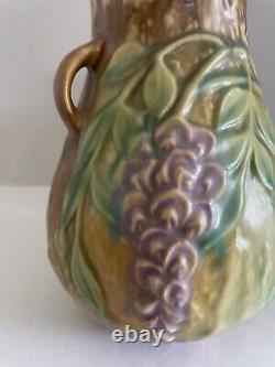 1930's Roseville Art Pottery 631-6 Brown Wisteria 6 Arts & Crafts 2 Handle Vase