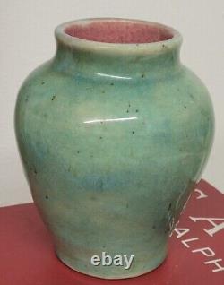 1930s PISGAH FOREST NC Art Pottery Bulbous Vase Unusual Green Glaze Arts Crafts