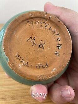 1943 Morgantown Green Art Pottery Vase Signed. WPA Project Arts and Crafts