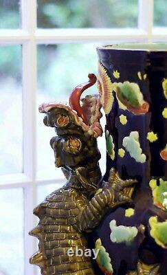 19th Century French majolica dragon vase Aesthetic Movement / Arts & Crafts