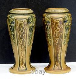 (2) 1920's Antique ROSEVILLE POTTERY Arts Crafts FLORENTINE Vase / MATCHED PAIR