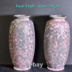2 Burley Winter Pottery 7.5 Vases Mottled Glaze Arts &Crafts Ohio 107 Roseville