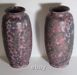 2 Burley Winter Pottery 7.5 Vases Mottled Glaze Arts &Crafts Ohio 107 Roseville