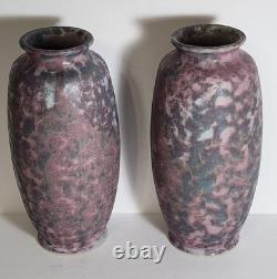 2 Burley Winter Pottery 7.5 Vases Mottled Glaze Arts &Crafts Ohio 107 Roseville