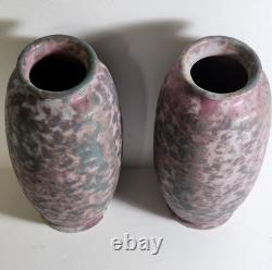 2 Burley Winter Pottery 7.5 Vases Mottled Glaze Arts &Crafts Ohio 107 Roseville