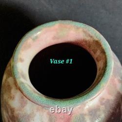 2 Burley Winter Pottery 7.5 Vases Mottled Glaze Arts &Crafts Ohio 107 Roseville
