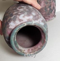 2 Burley Winter Pottery 7.5 Vases Mottled Glaze Arts &Crafts Ohio 107 Roseville