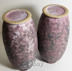 2 Burley Winter Pottery 7.5 Vases Mottled Glaze Arts &Crafts Ohio 107 Roseville