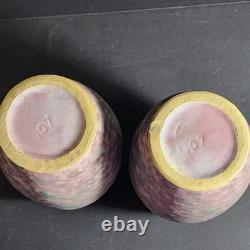 2 Burley Winter Pottery 7.5 Vases Mottled Glaze Arts &Crafts Ohio 107 Roseville