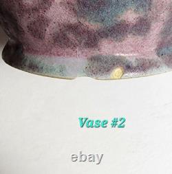 2 Burley Winter Pottery 7.5 Vases Mottled Glaze Arts &Crafts Ohio 107 Roseville