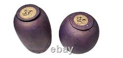 2 KRISTI DE SALSA Purple rust gold Southwestern Style Art Pottery Vase Arizona