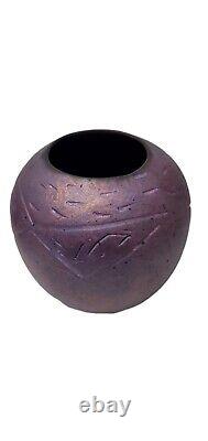 2 KRISTI DE SALSA Purple rust gold Southwestern Style Art Pottery Vase Arizona