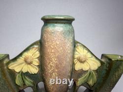 2 Roseville Dahlrose 1928 Vintage Arts & Crafts Pottery Triple Bud Vase 76-6 C30 2 Roseville Dahlrose 1928 Vintage Arts & Crafts Pottery Triple Bud Vase 76-6 C30