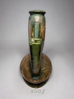 2 Roseville Dahlrose 1928 Vintage Arts & Crafts Pottery Triple Bud Vase 76-6 C30 2 Roseville Dahlrose 1928 Vintage Arts & Crafts Pottery Triple Bud Vase 76-6 C30