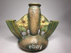 2 Roseville Dahlrose 1928 Vintage Arts & Crafts Pottery Triple Bud Vase 76-6 C30 2 Roseville Dahlrose 1928 Vintage Arts & Crafts Pottery Triple Bud Vase 76-6 C30