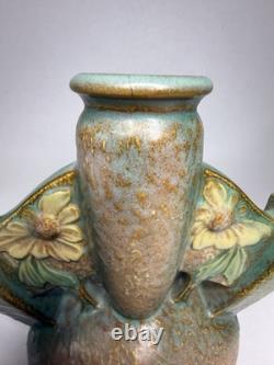 2 Roseville Dahlrose 1928 Vintage Arts & Crafts Pottery Triple Bud Vase 76-6 C30 2 Roseville Dahlrose 1928 Vintage Arts & Crafts Pottery Triple Bud Vase 76-6 C30